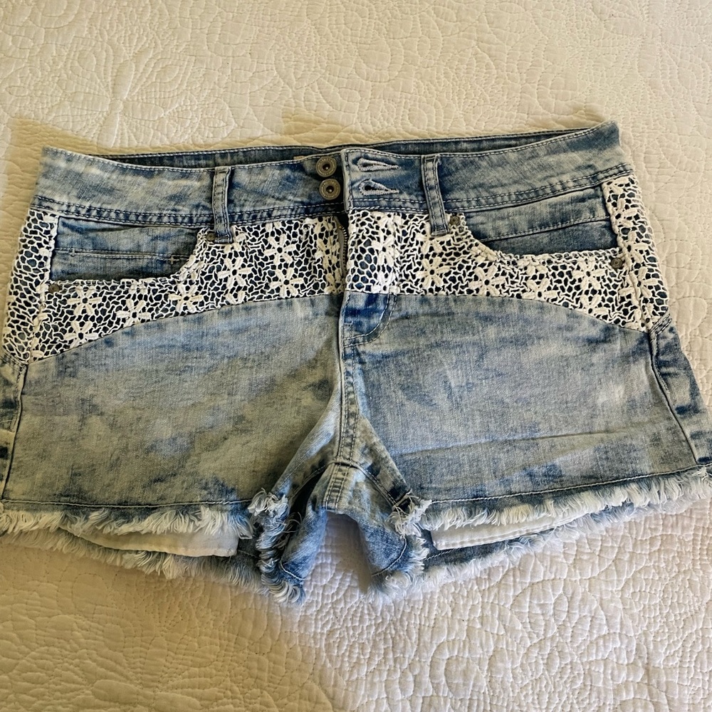 Ashley Low Rise Denim and Lace Shorts